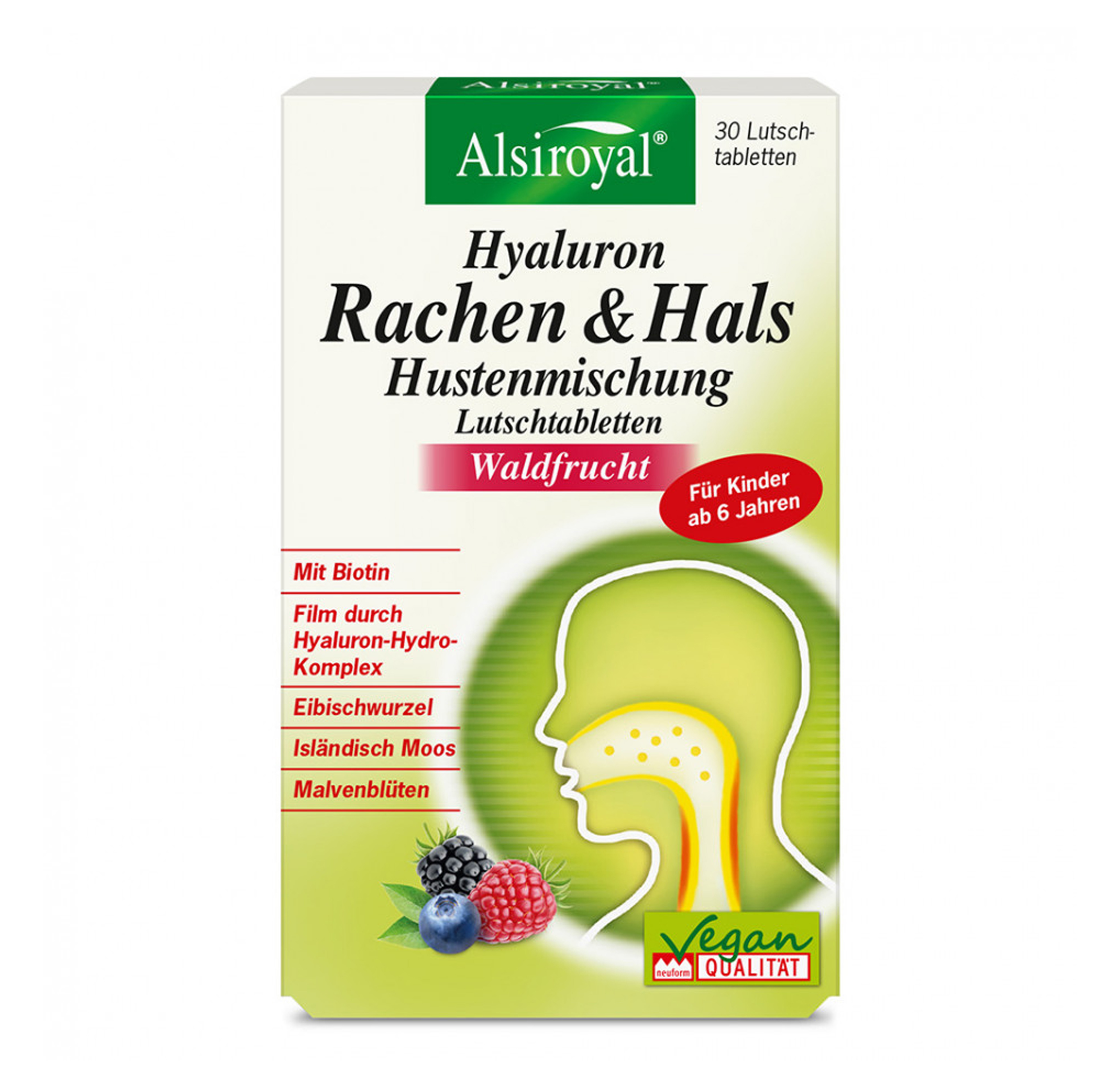 Hyaluron Rachen & Hals Lutschtabletten Waldfrucht, 30 St. Alsiroyal