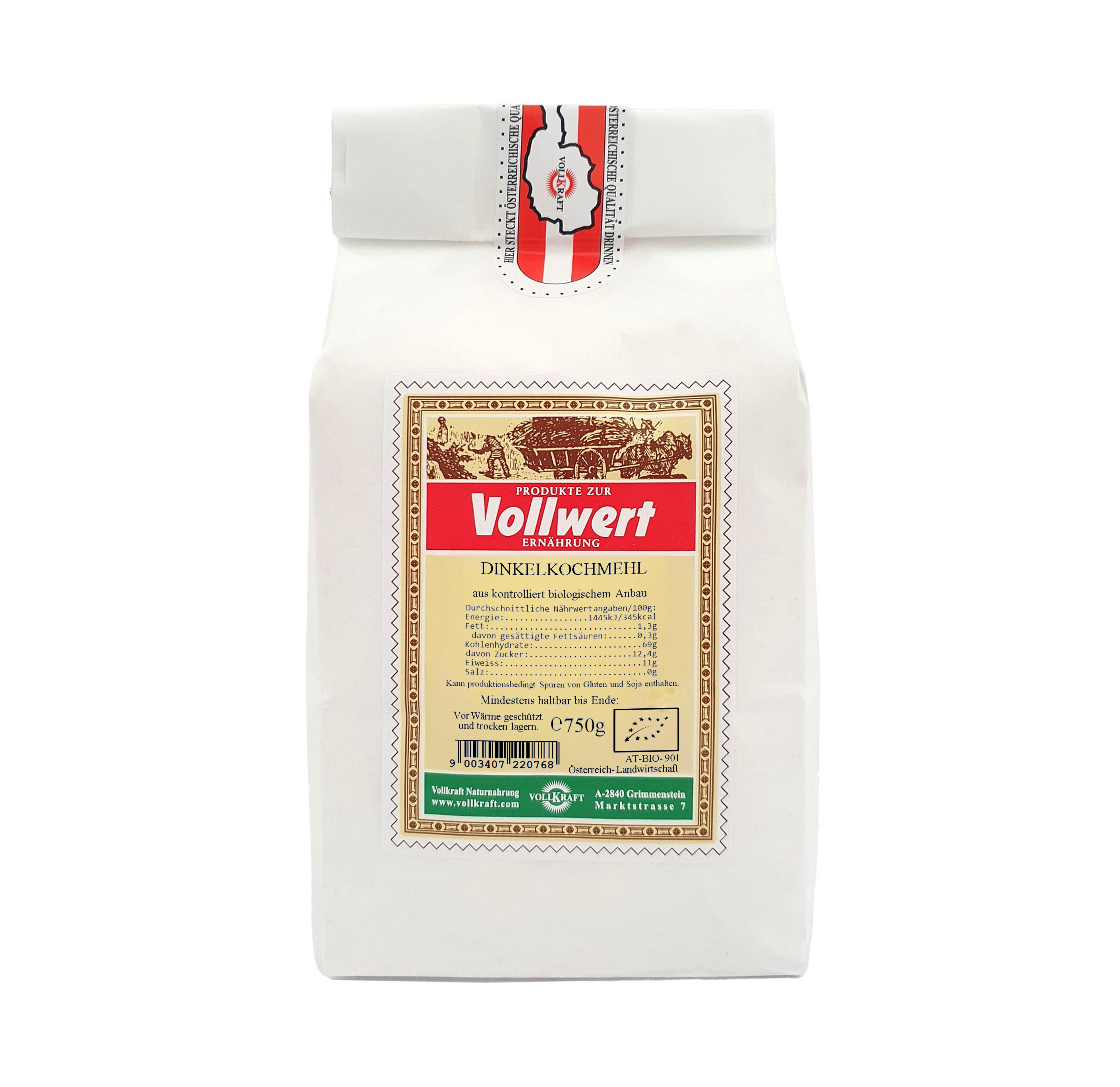 Dinkelkochmehl weiß Bio 750g Vollkraft
