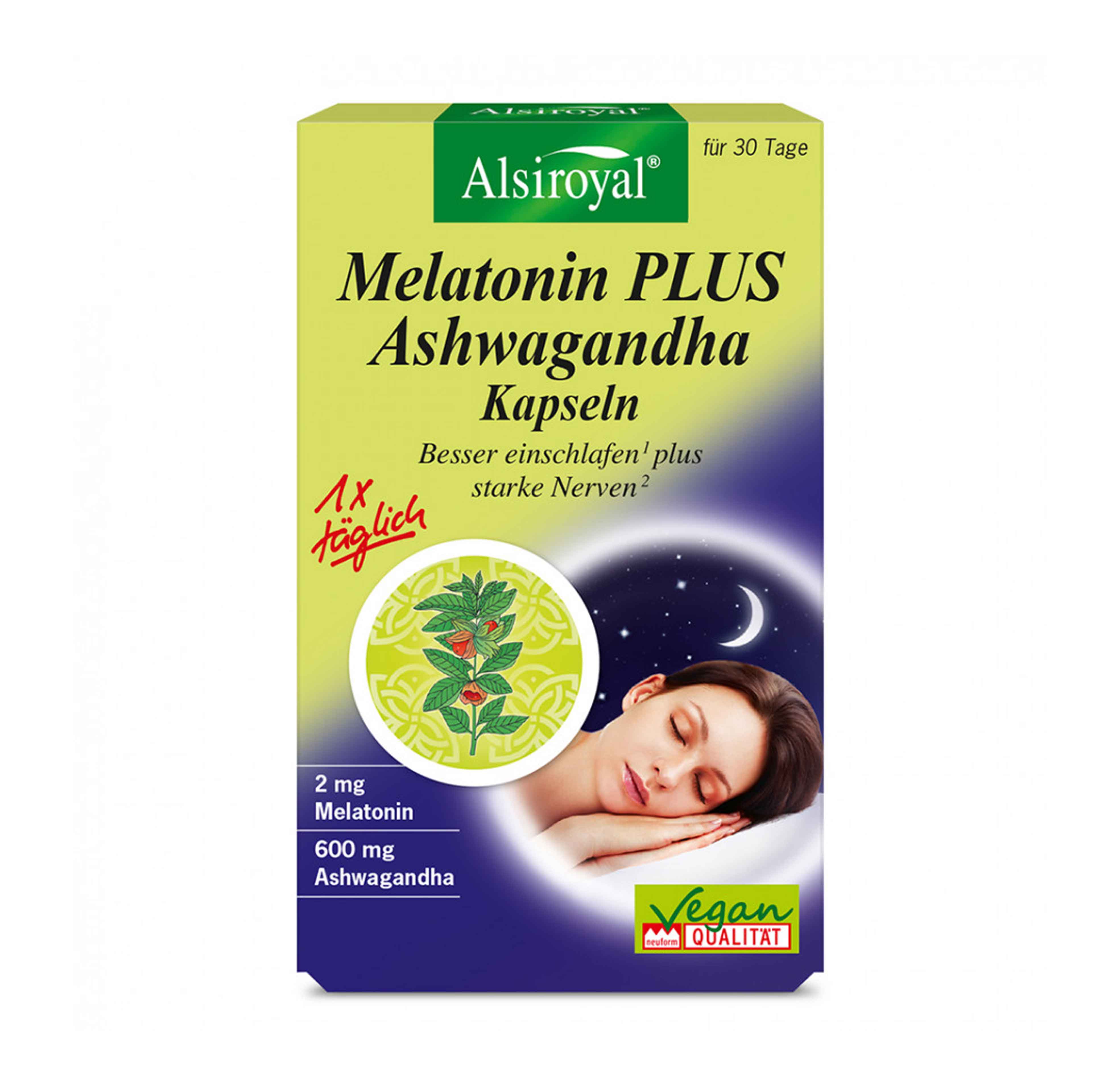 Melatonin Plus Ashwagandha Kapseln 30 Stück Alsiroyal