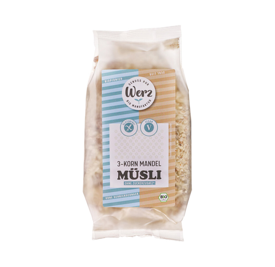 3-Korn Mandel Müsli glutenfrei Bio 400g Werz 3-Korn Mandel Müsli glutenfrei Bio 400g Werz