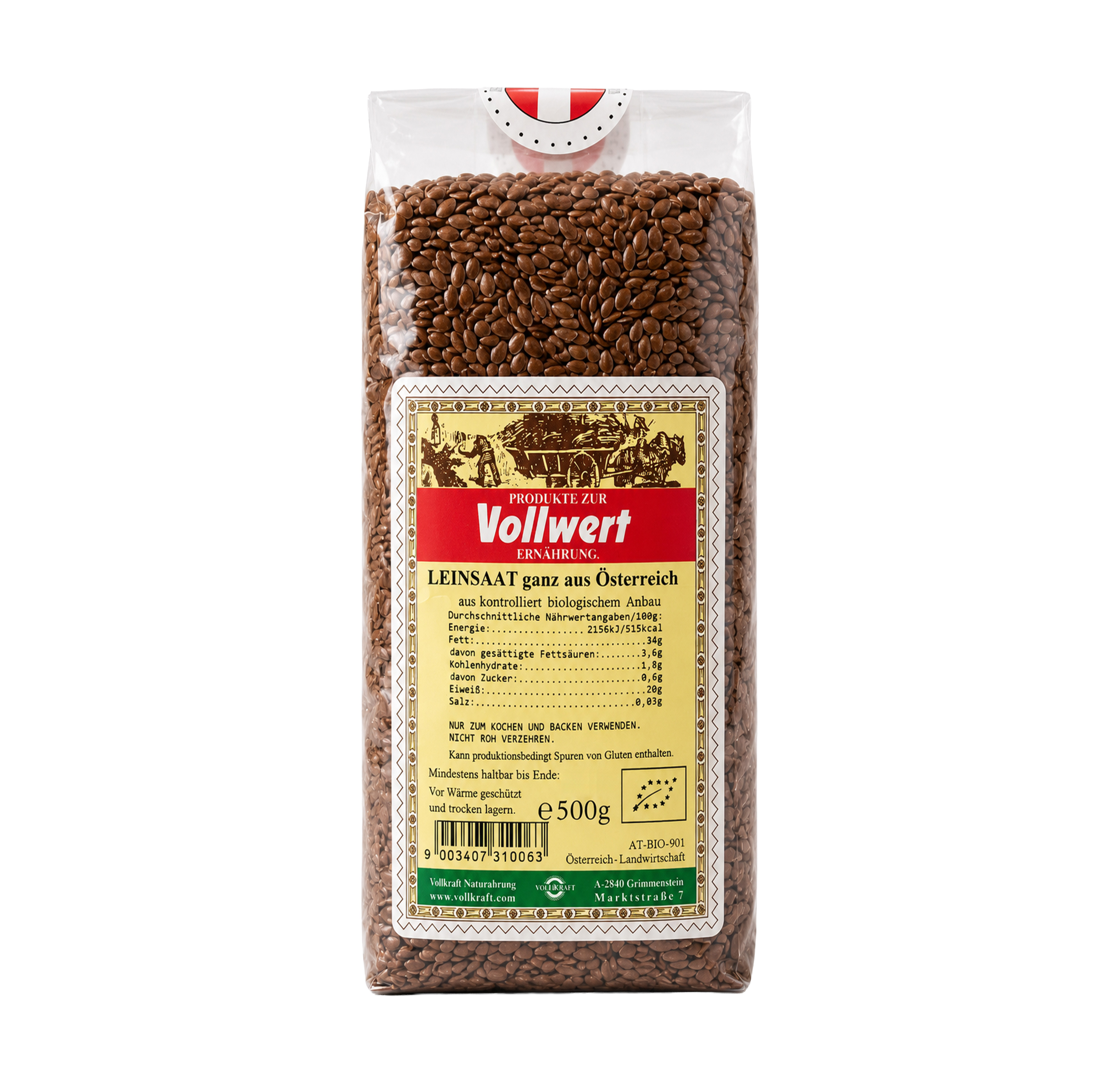 Leinsaat ganz aus Österreich Bio 500g Vollkraft