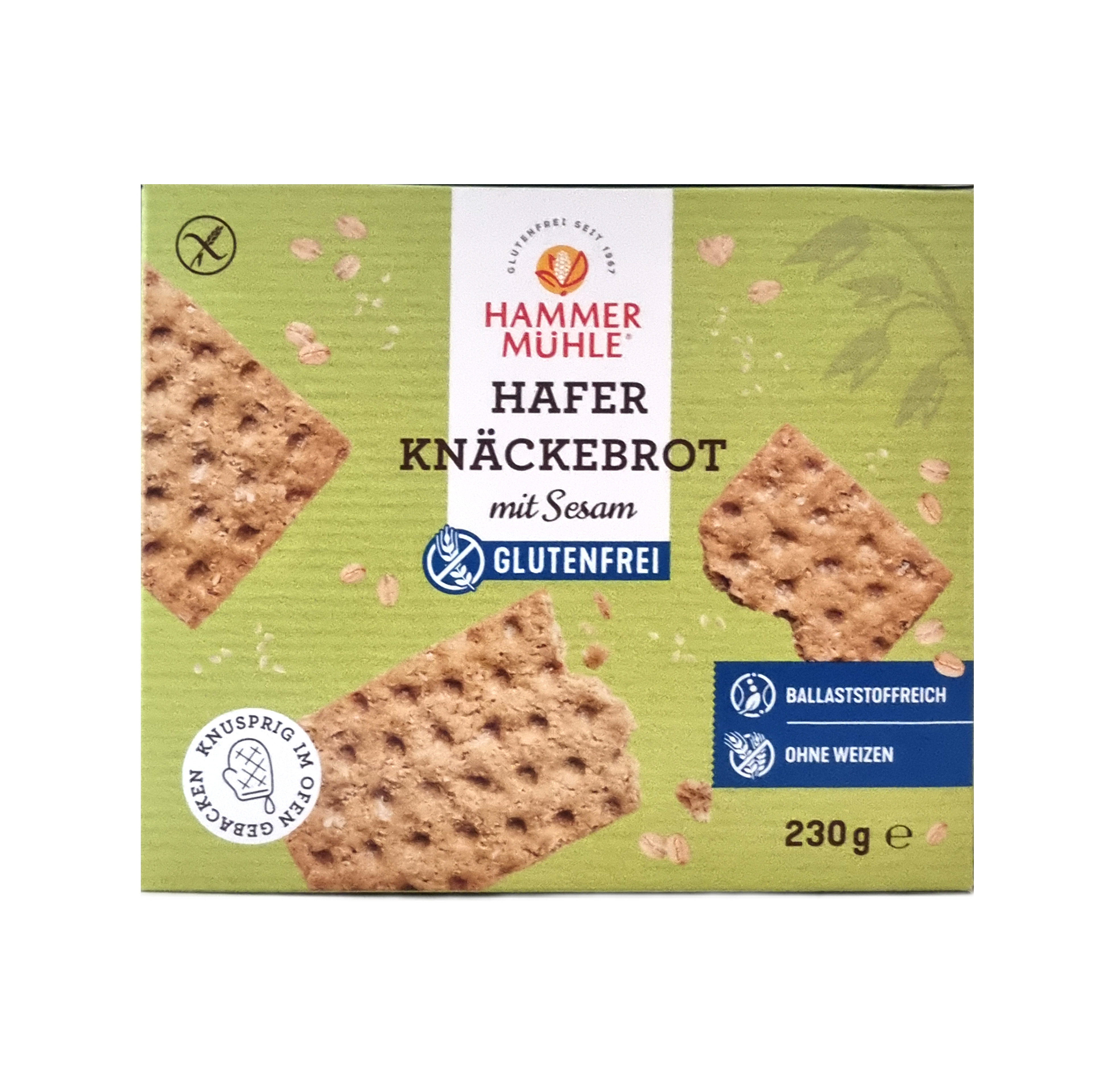 Hafer Knäckebrot mit Sesam Glutenfrei 230g Hammermühle