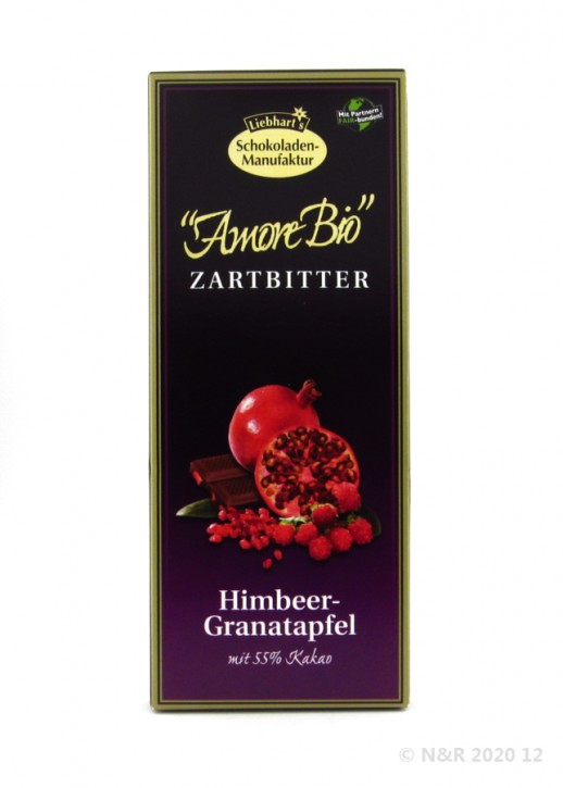 Bio-Himbeer-Granatapfel-Zartbitter-Schokolade Liebharts 100g
