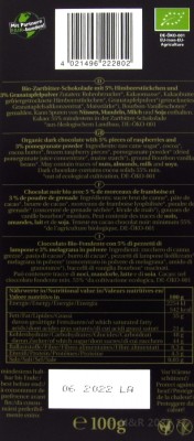 Bio-Himbeer-Granatapfel-Zartbitter-Schokolade Liebharts 100g