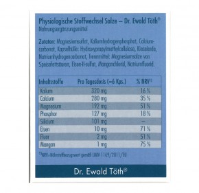 Physiologische Stoffwechselsalze  Dr.Ewald Töth 180 Kapseln