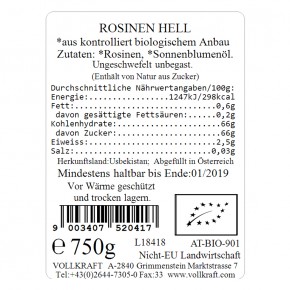 Bio Rosinen hell Box 750g Vollkraft